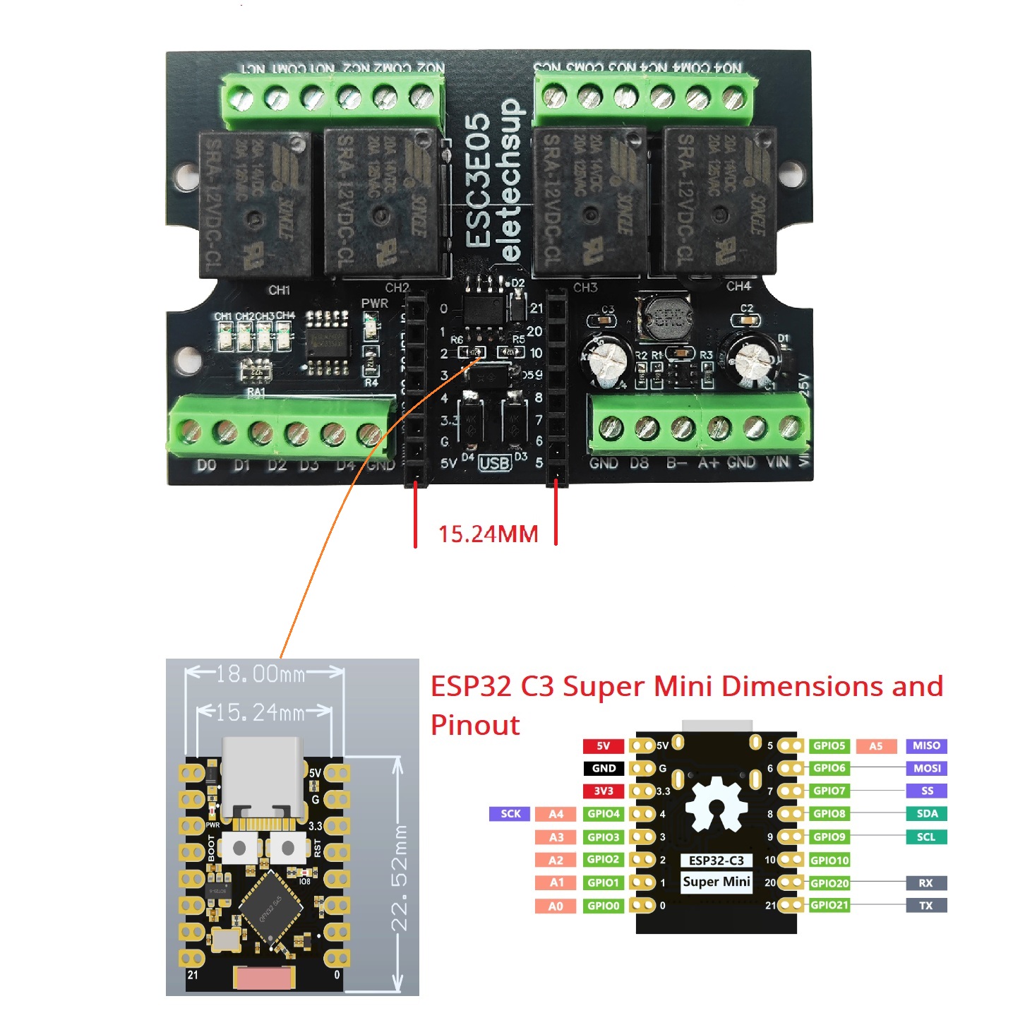 Placa de Relé Industrial ESC3B - Esp32 C3 avaliação e preço